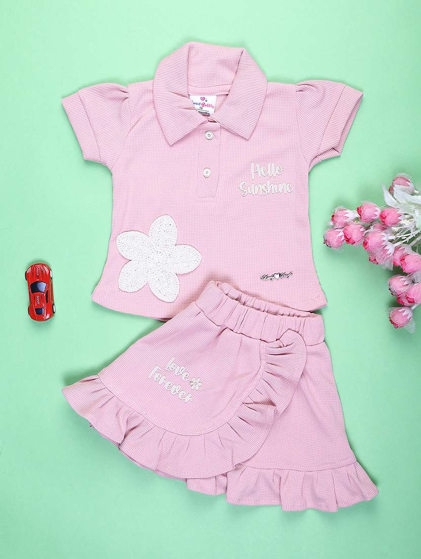 girls solid top & skirt co-ord set