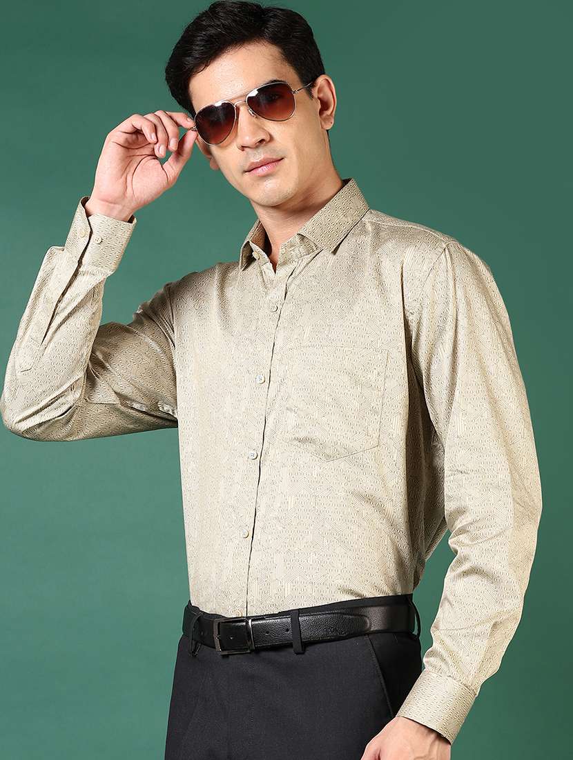 men printed long sleeve regualr fit formal shirt