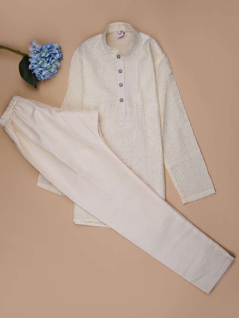 boys embroidered long sleeve kurta and pyjama set
