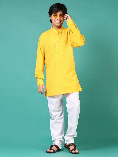 boys embroidered long sleeve kurta and pyjama set - 22169630 -  Standard Image - 0