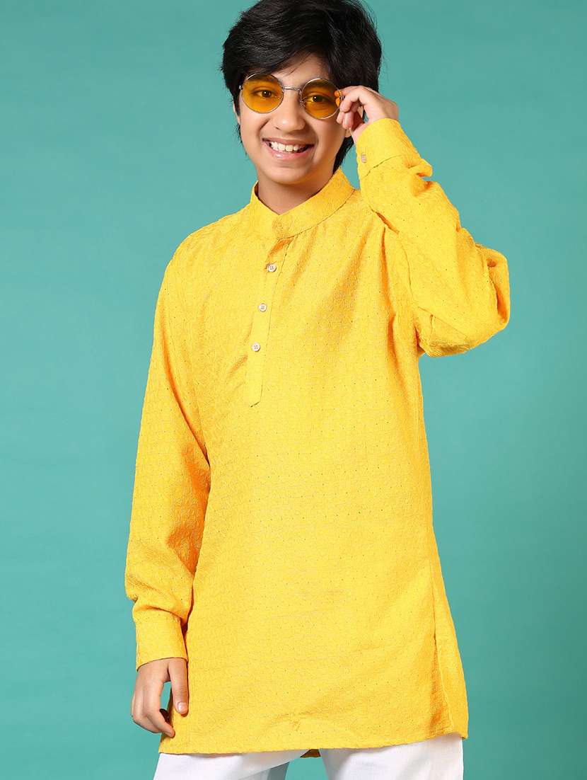 boys embroidered long sleeve kurta and pyjama set - 22169630 -  Standard Image - 3