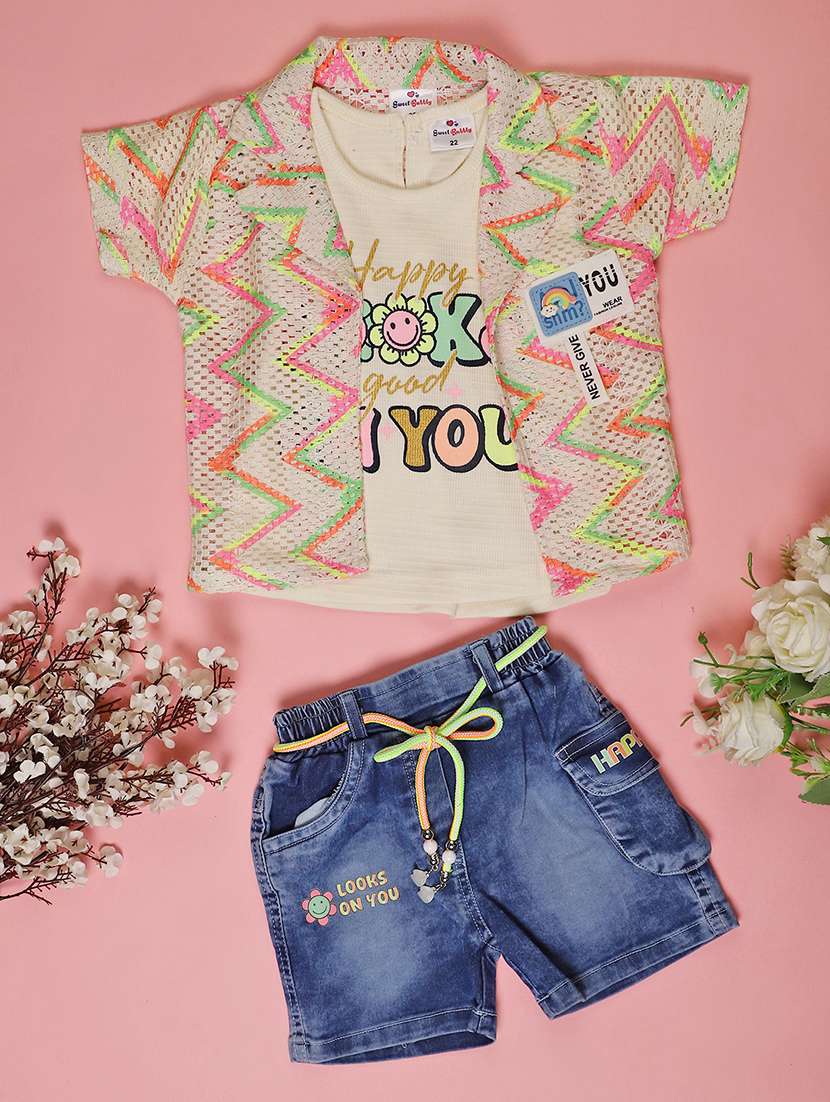 girls printed top and shorts co-ord set