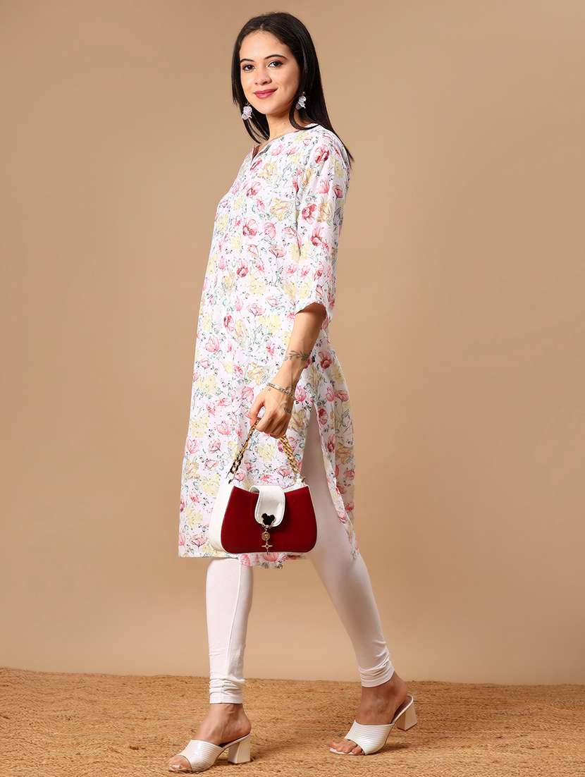 women floral printed three quarter sleeve straight kurta - 22169753 -  Standard Image - 3