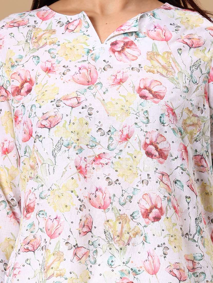 women floral printed three quarter sleeve straight kurta - 22169753 -  Standard Image - 5