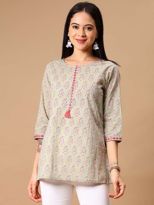 women paisley printed three quarter sleeve straight kurti - 22169845 -  Standard Image - 0