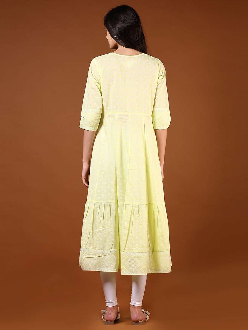 women printed three quarter sleeve tiered kurta - 22169954 -  Standard Image - 3