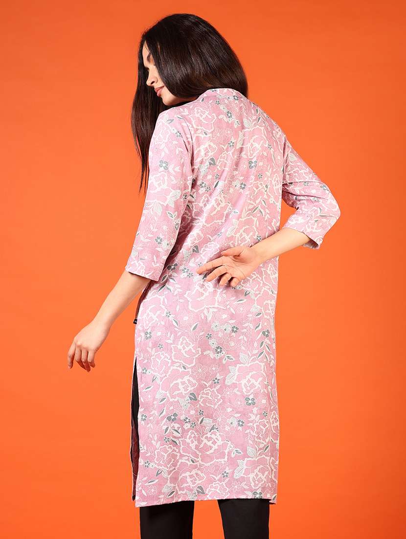 women floral printed three quarter sleeve straight kurta - 22170107 -  Standard Image - 3