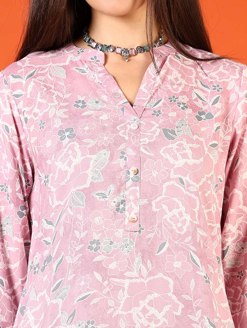 women floral printed three quarter sleeve straight kurta - 22170107 -  Standard Image - 5