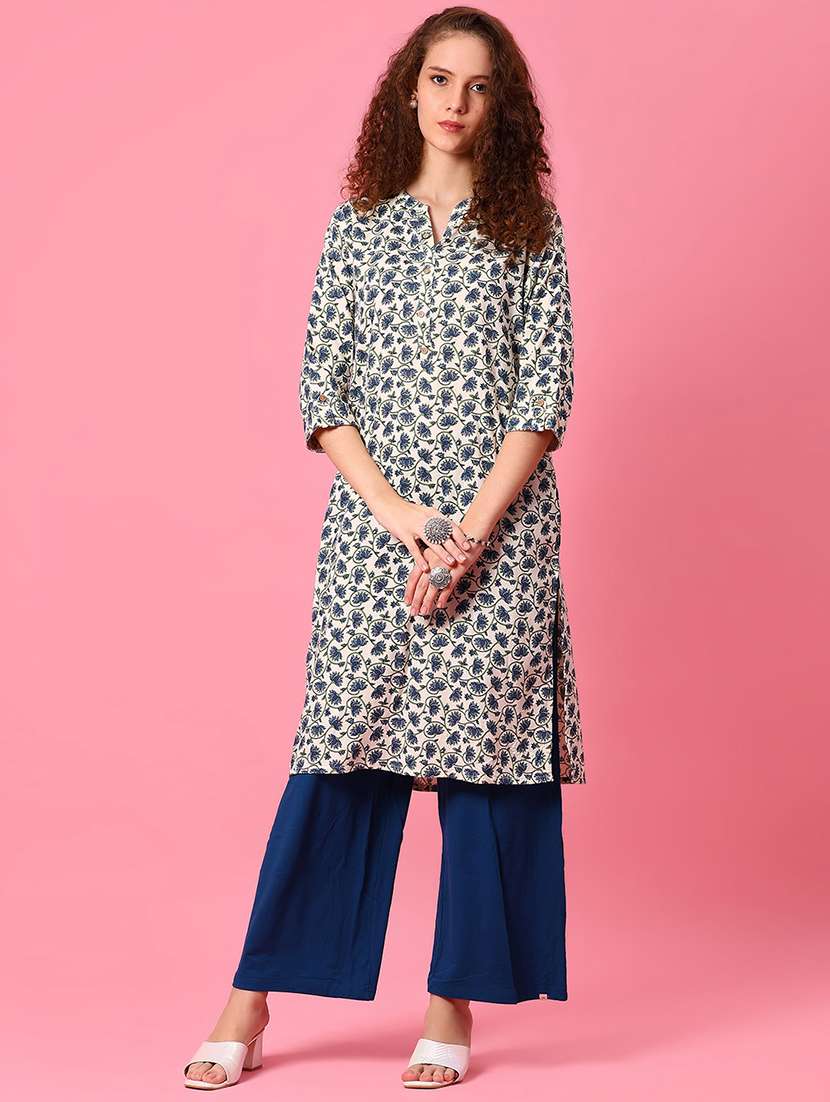 women floral printed three quarter sleeve straight kurta - 22170153 -  Standard Image - 3
