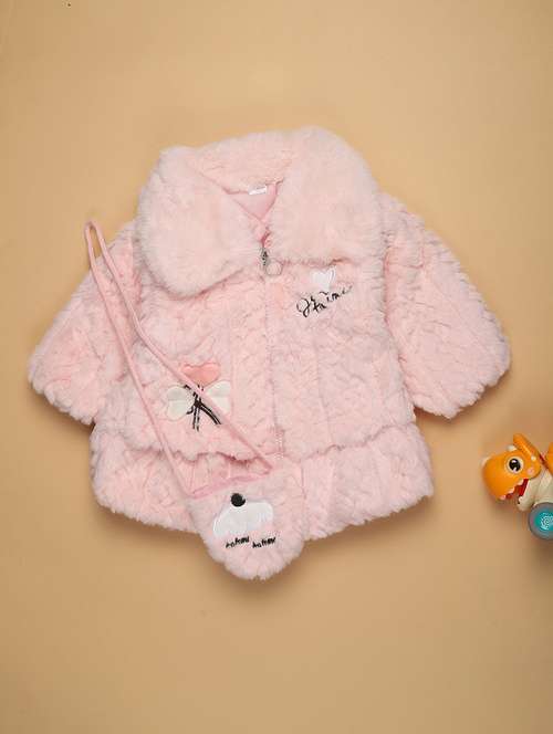 girls self deisgned long sleeve fur jacket with sling bag - 22170306 -  Standard Image - 0
