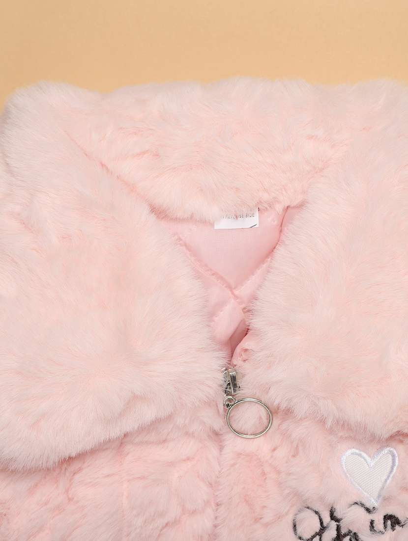 girls self deisgned long sleeve fur jacket with sling bag - 22170306 -  Standard Image - 3
