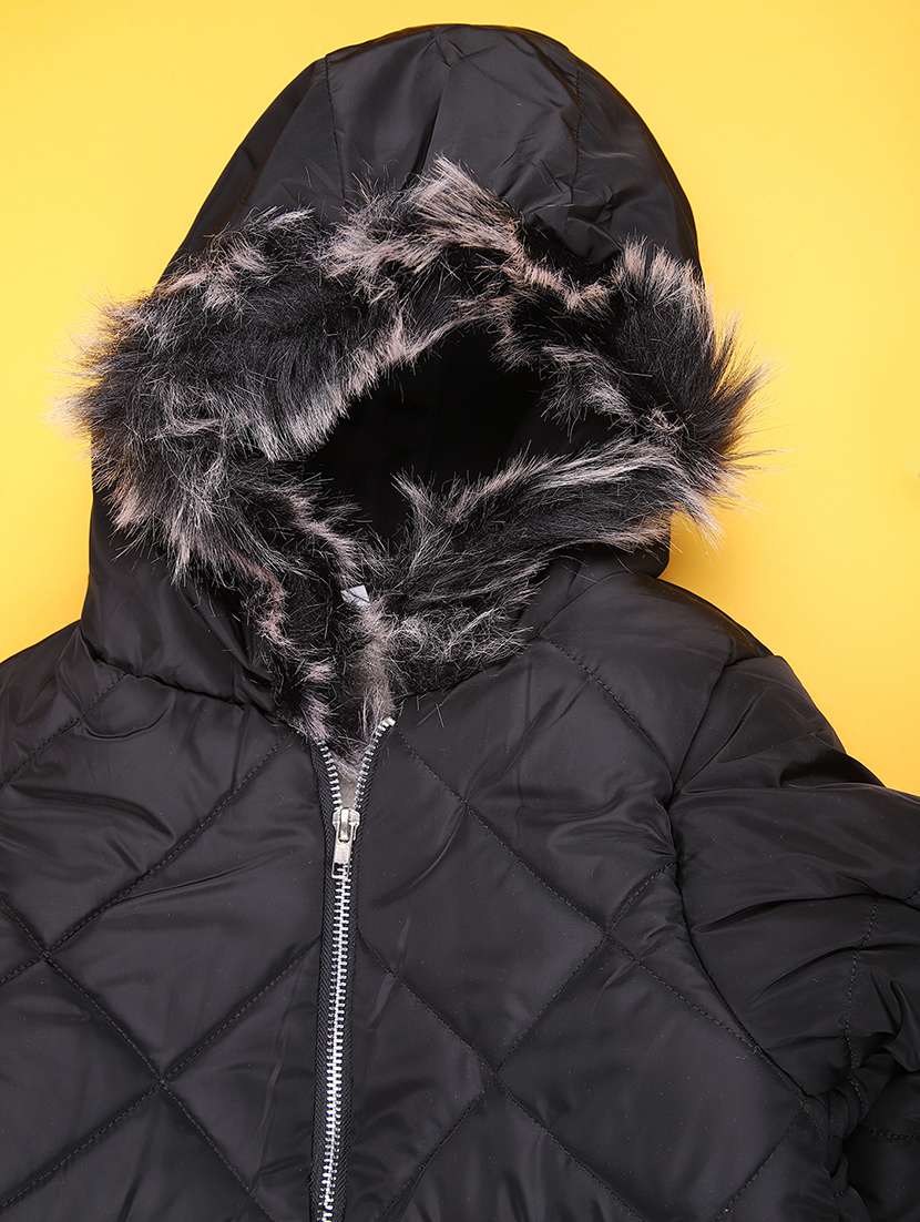 girls solid long sleeve hooded quilted jacket - 22170308 -  Standard Image - 3