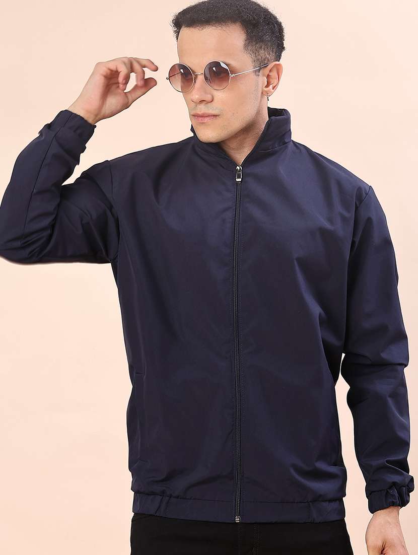 men solid long sleeve windcheater bomber jacket