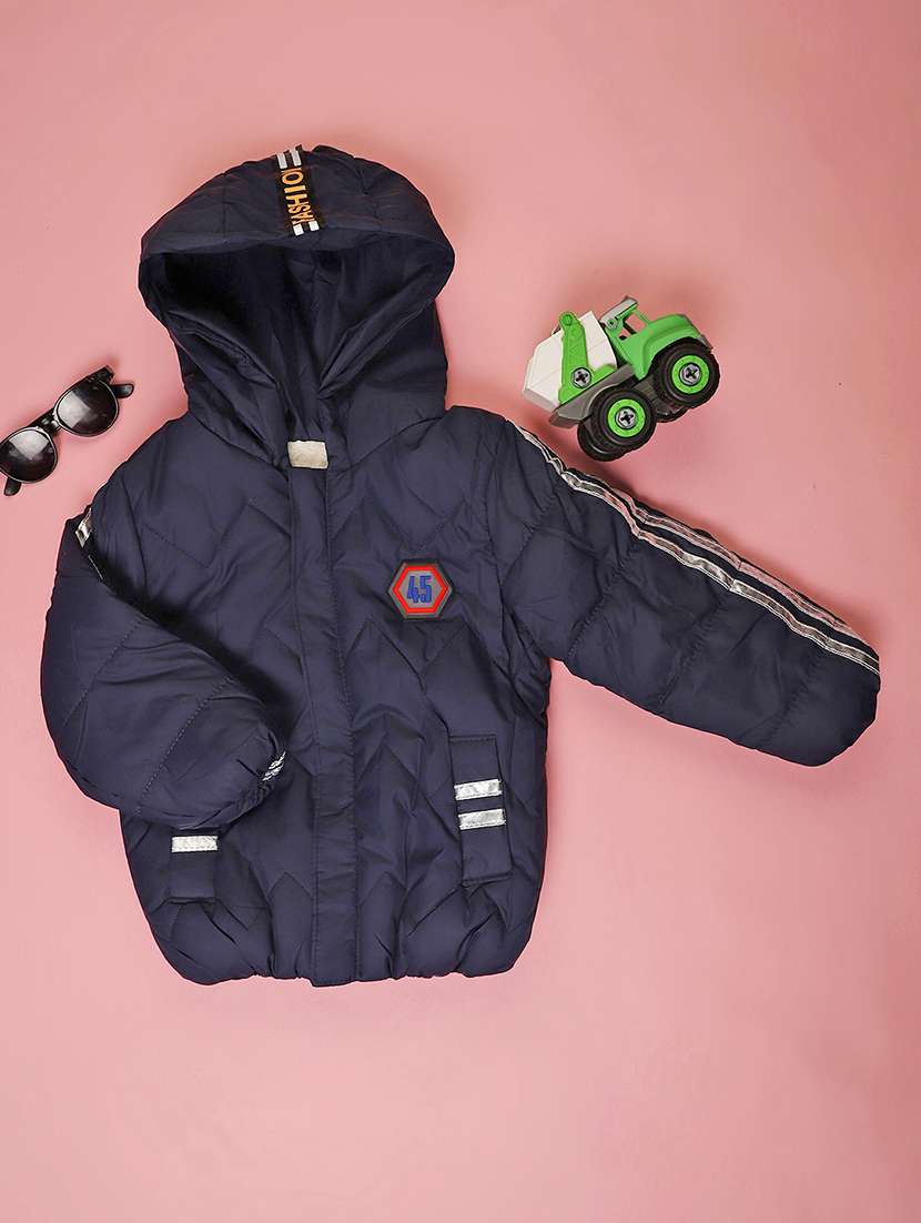 boys solid long sleeve hooded quilted jacket