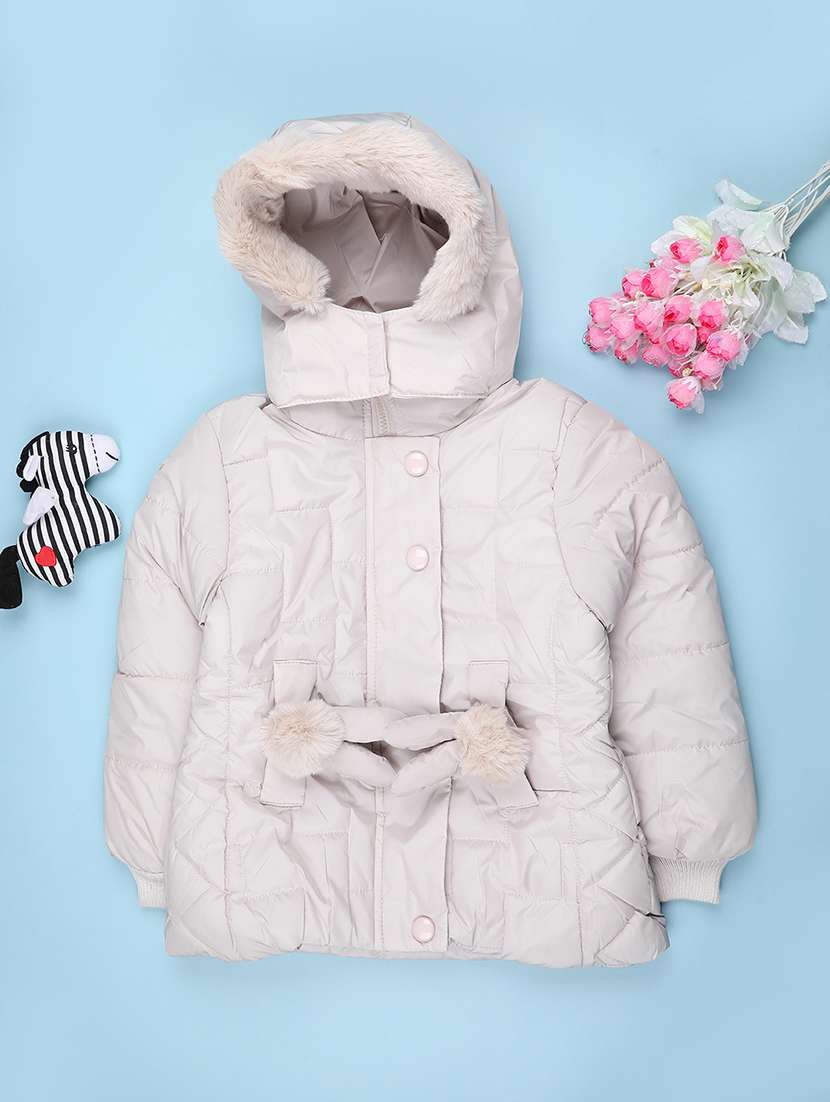 girls solid long sleeve hooded quilted jacket