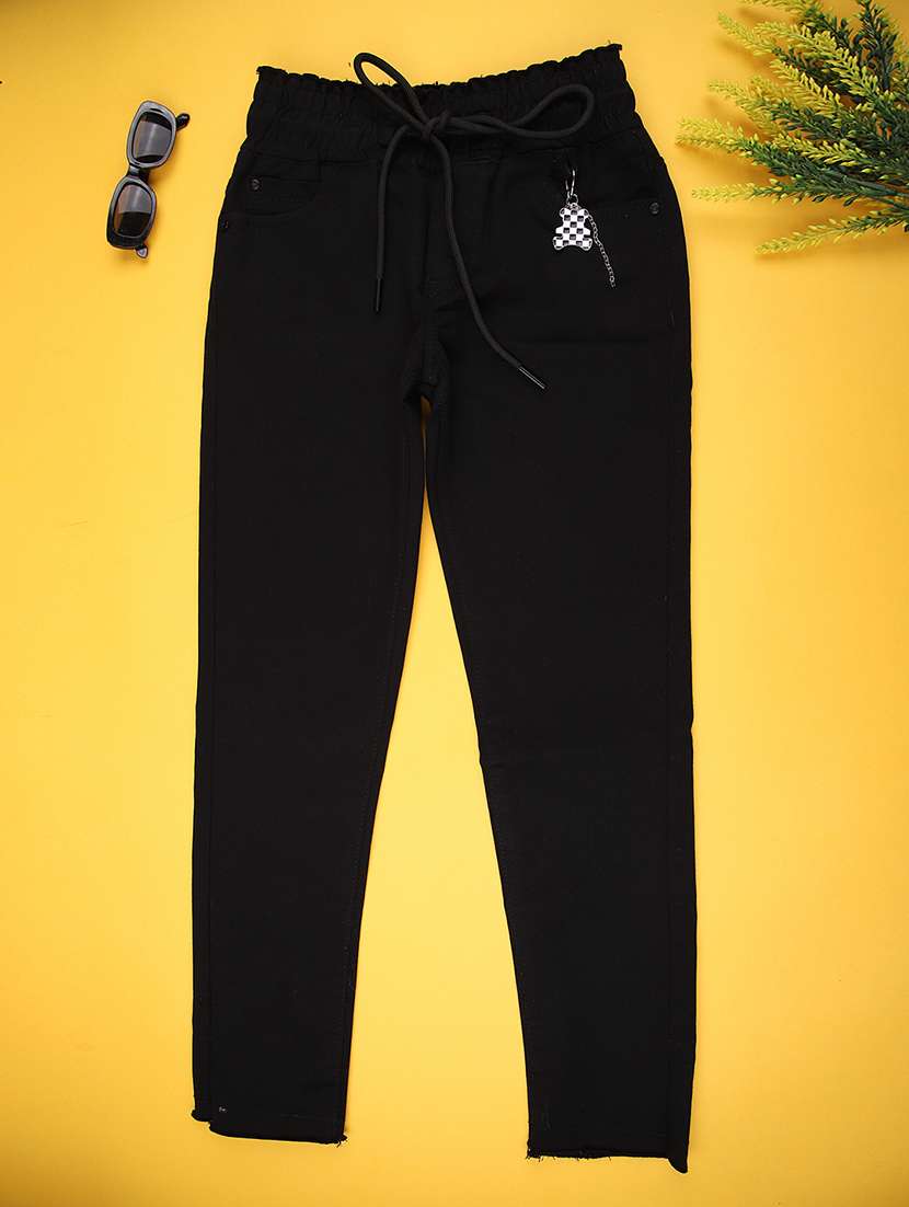 girls solid mid rise slim fit jean