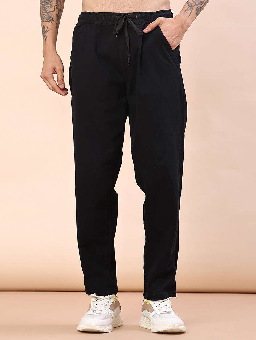 men plain mid rise full length straight trouser