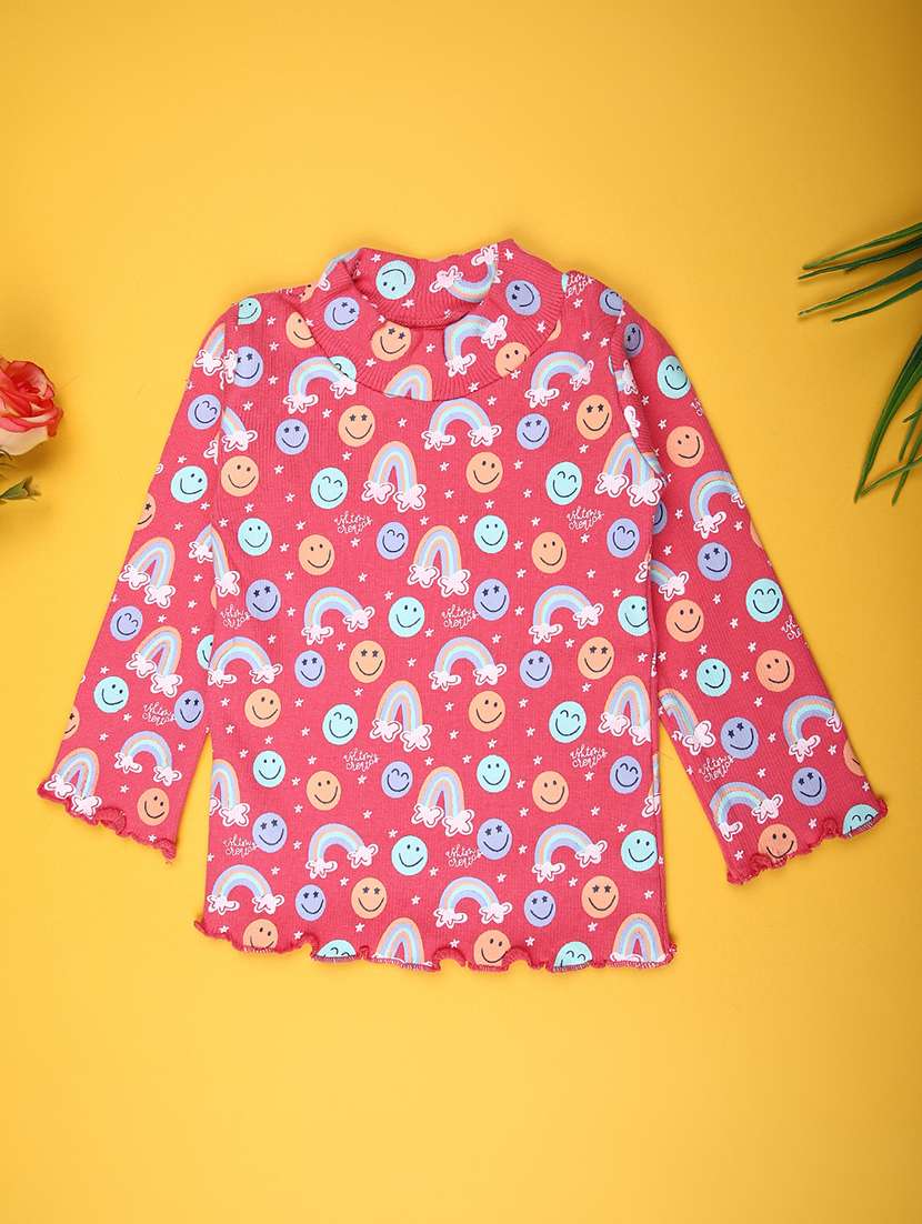 girls printed mock neck long sleeve tee