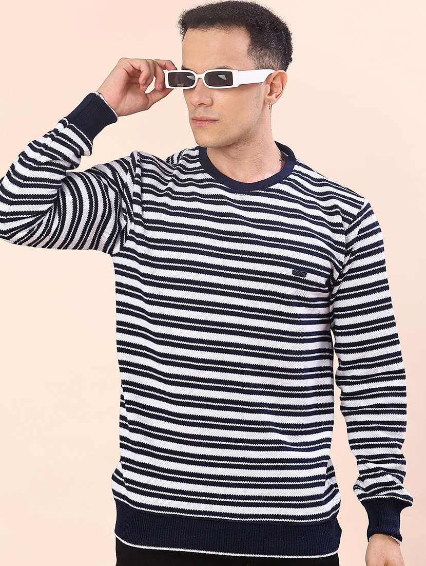 navy blue cotton blend pullover