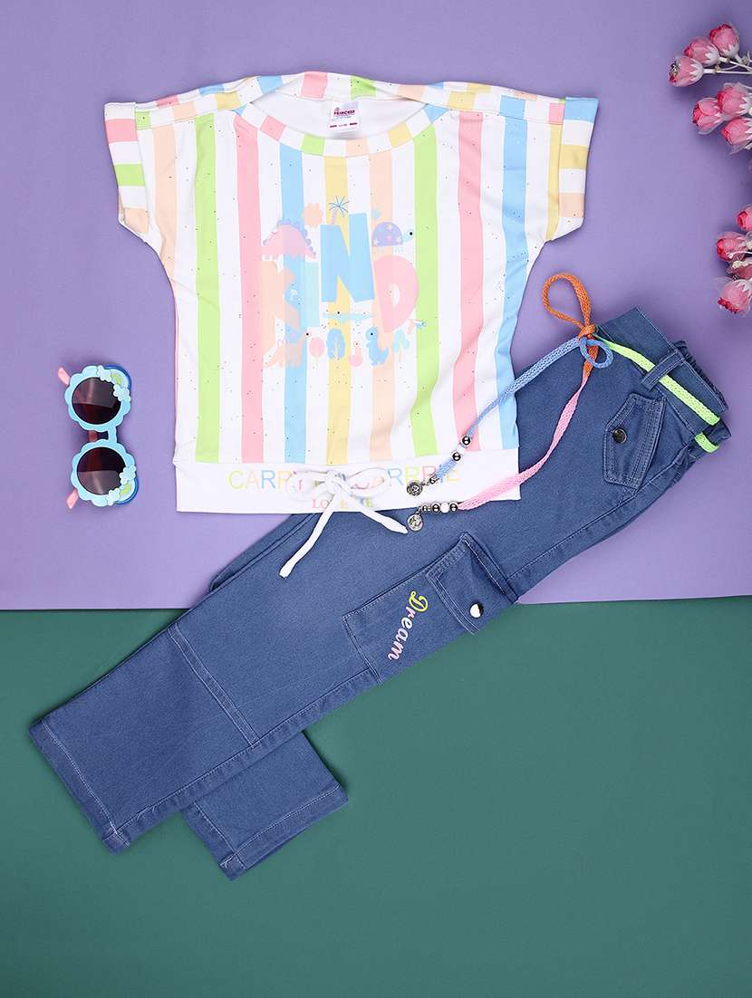 girls printed short sleeves full length set