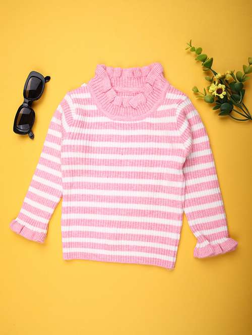 girls striped mock neck long sleeve sweater - 22170634 -  Standard Image - 0