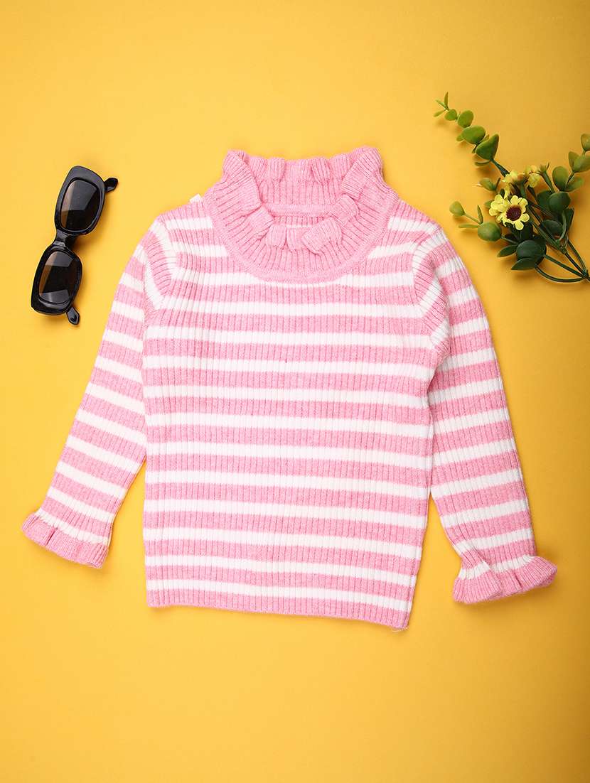 girls striped mock neck long sleeve sweater