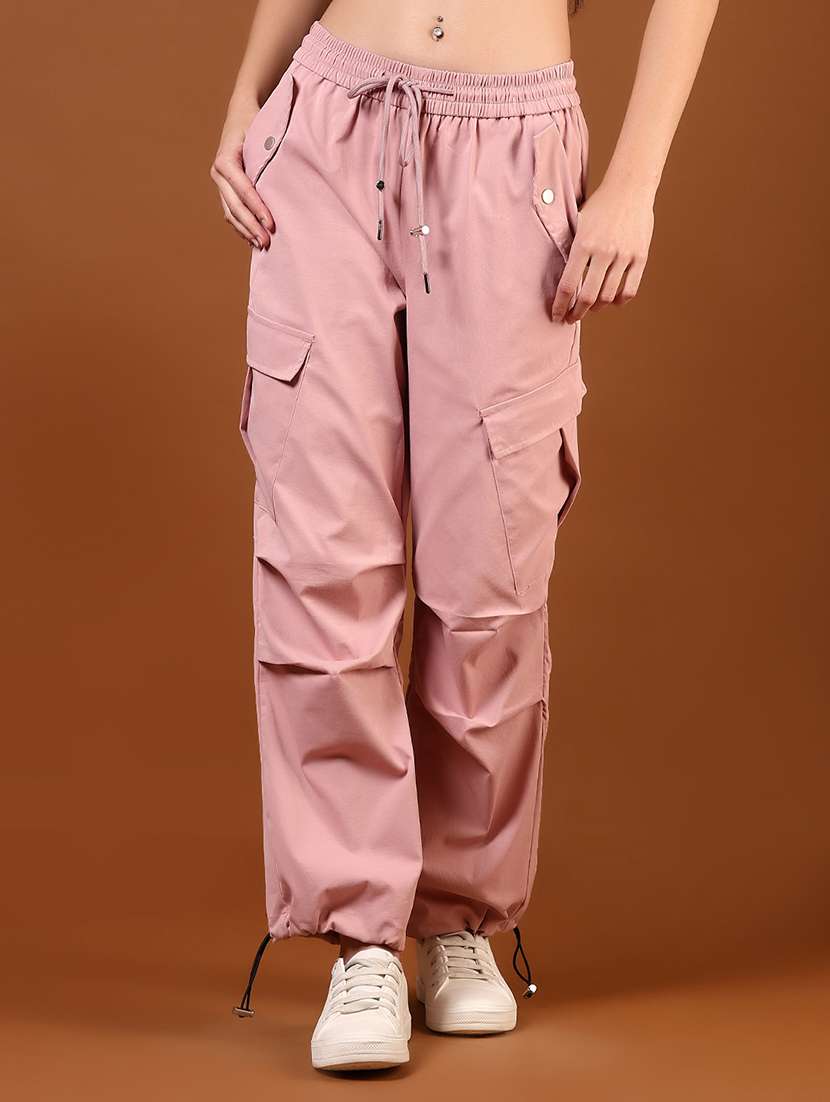 women solid mid rise regular fit cargo