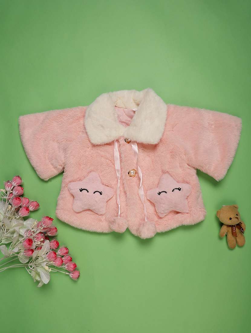 girls self designed collared fur jacket