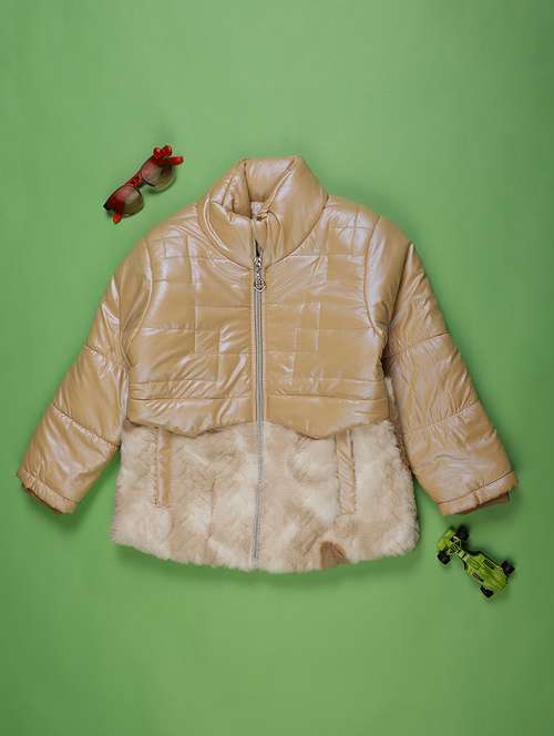 girls solid stand collar long sleeve quilted jacket - 22170663 -  Standard Image - 0