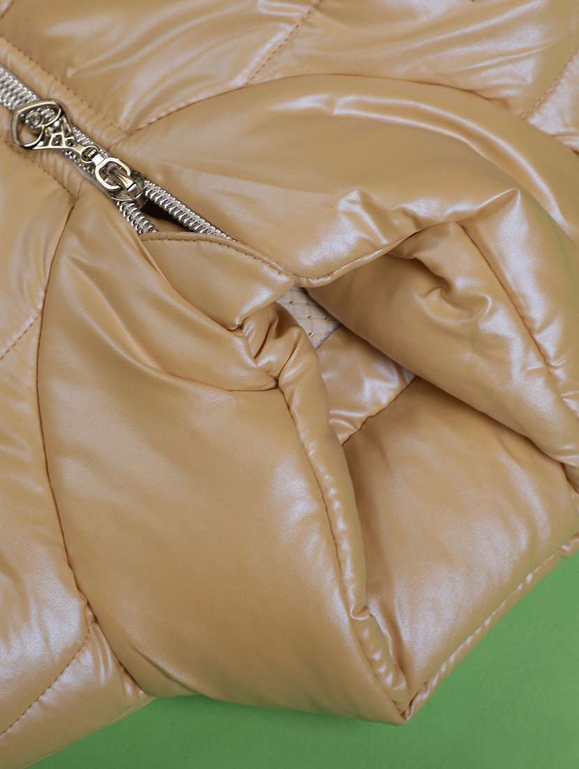 girls solid stand collar long sleeve quilted jacket - 22170663 -  Standard Image - 3