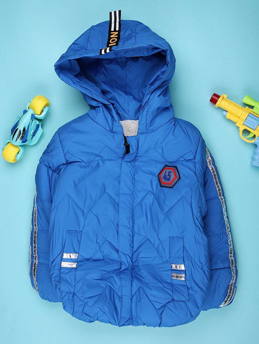 boys solid long sleeve hooded quilted jacket