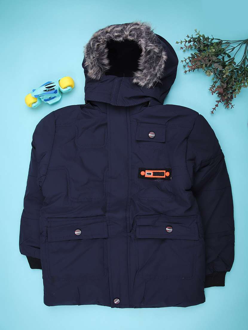 boys solid long sleeve hooded quilted jacket