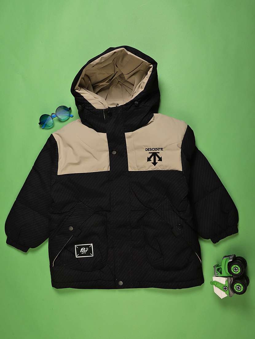 boys color blocked long sleeve hooded quilted jacket 