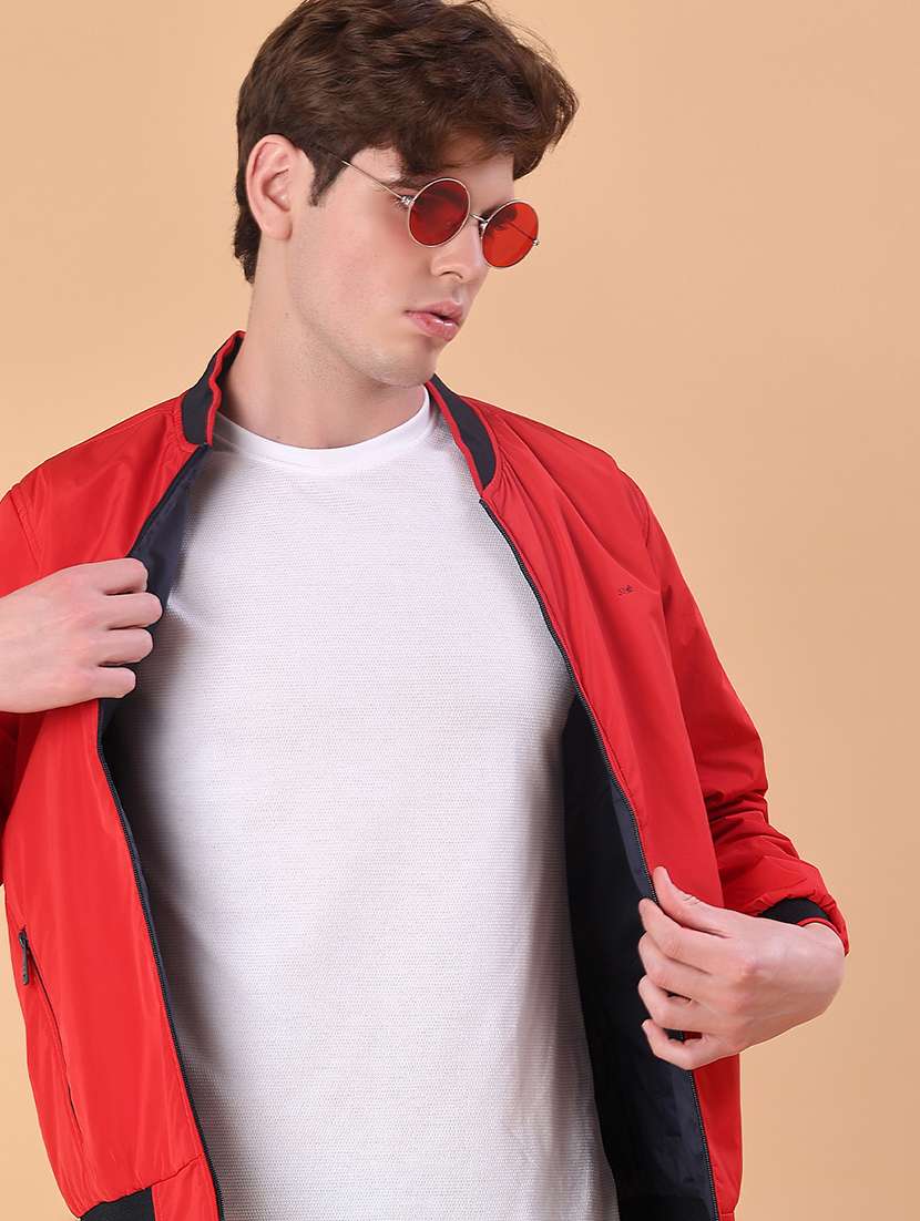 men solid long sleeve reversible casual jacket