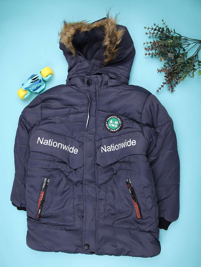 boys solid long sleeve hooded quilted jacket