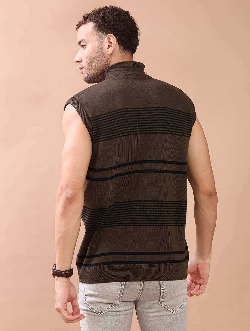 men striped sleeveless regular fit cardigan - 22170847 -  Standard Image - 3