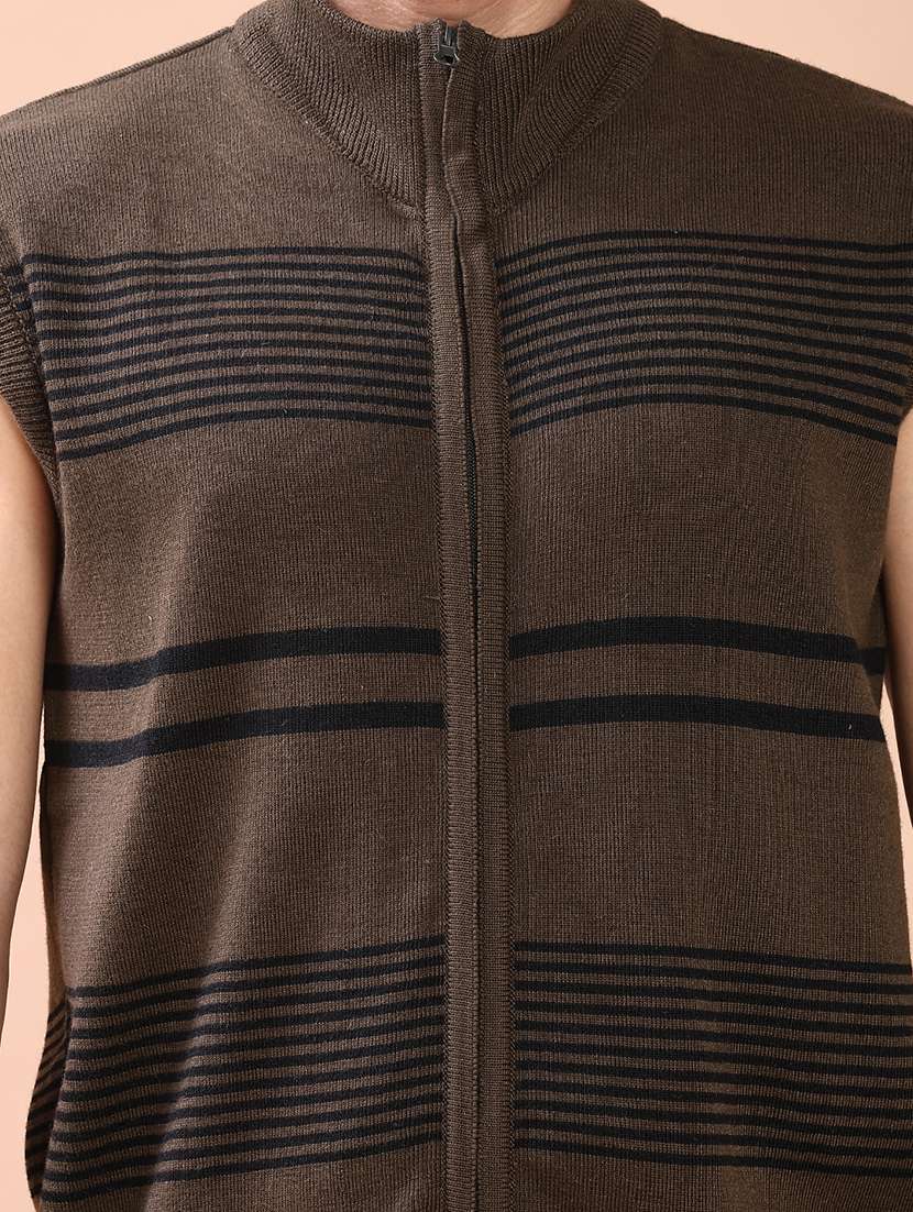 men striped sleeveless regular fit cardigan - 22170847 -  Standard Image - 5