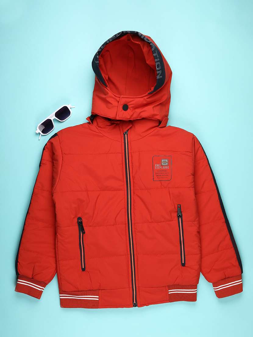 boys solid long sleeve hooded quilted jacket