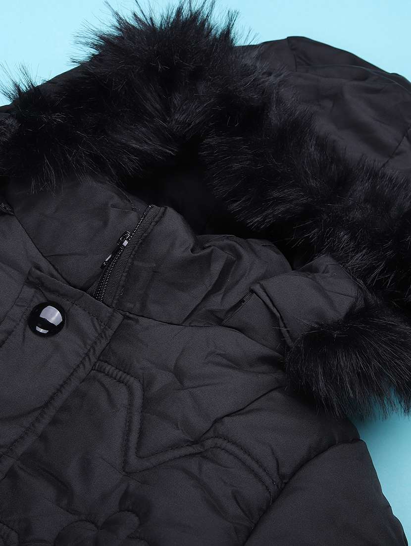 girls solid long sleeve hooded quilted jacket - 22170857 -  Standard Image - 3