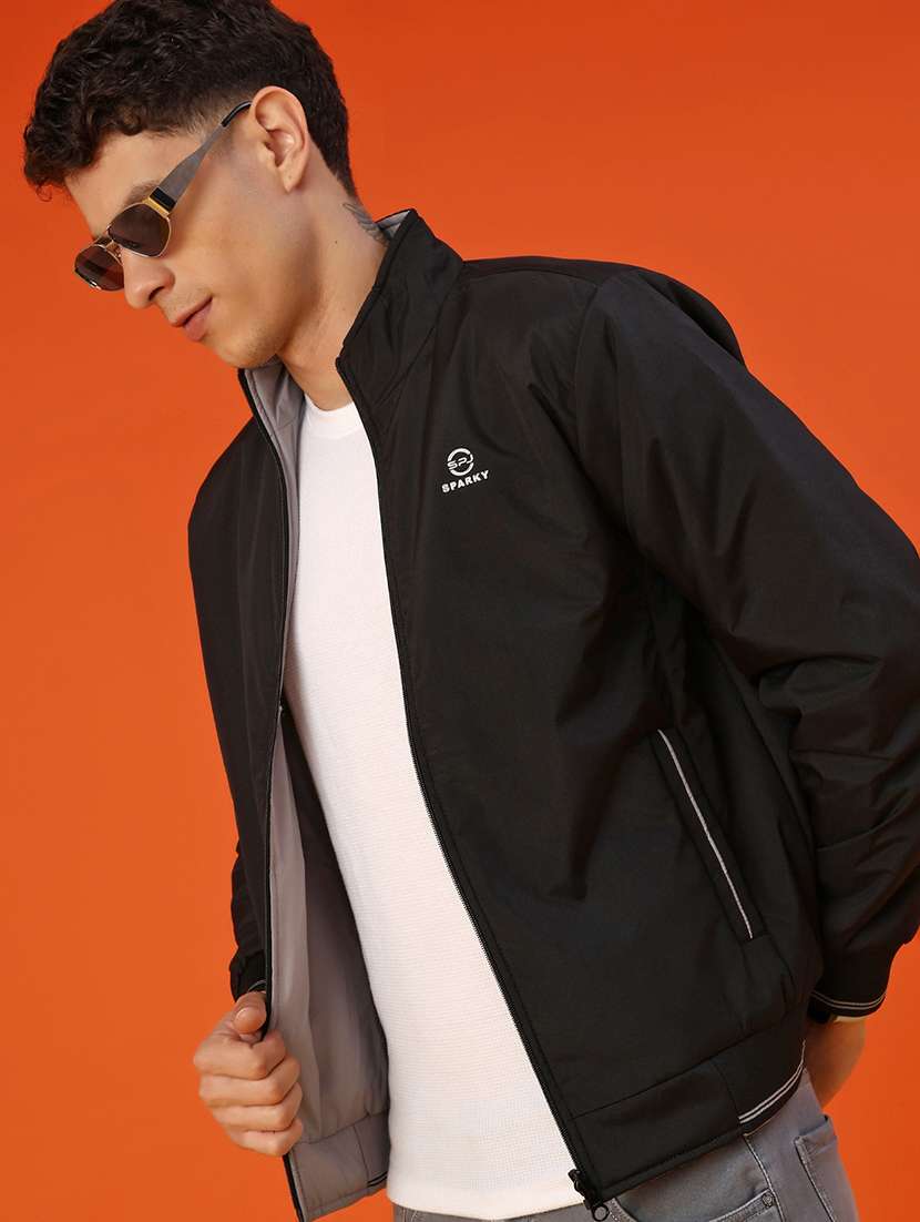 men solid long sleeve reversible casual jacket