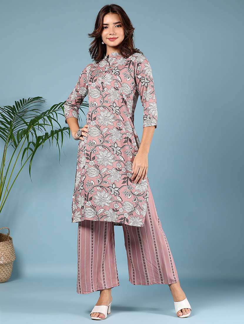 women floral three quarter sleeve kurta palazzo set