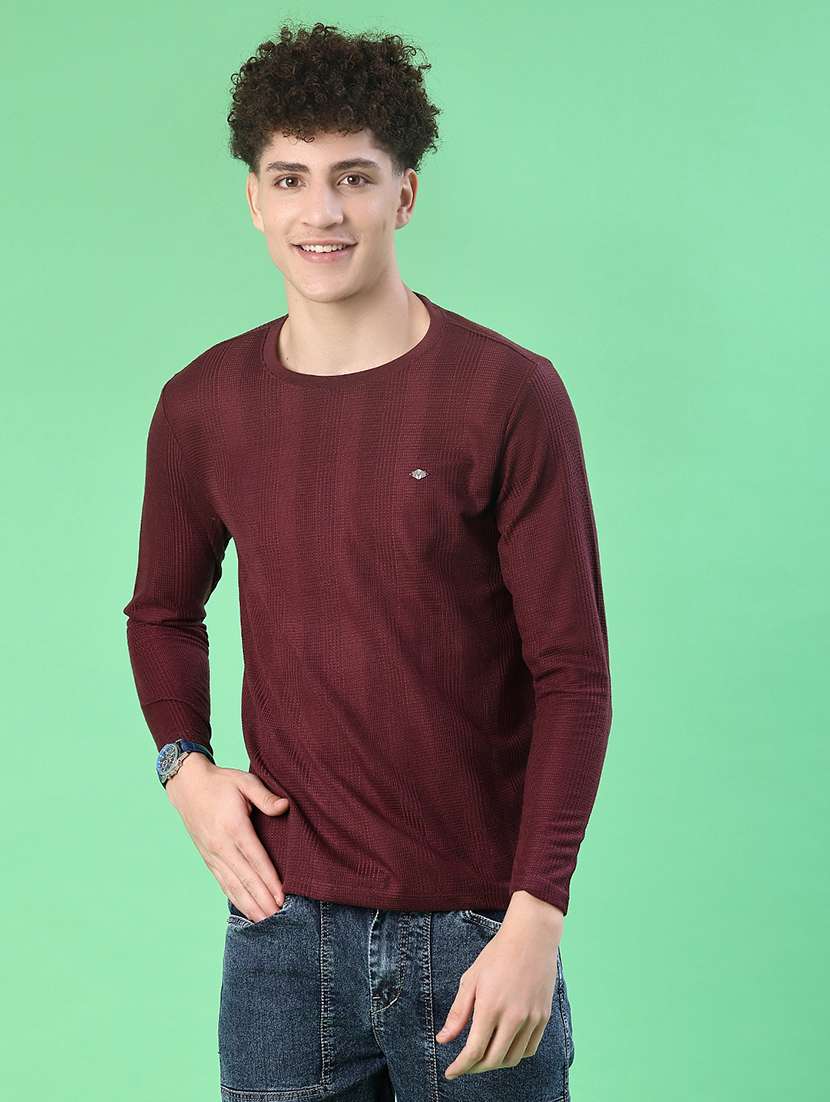 men self design long sleeve regular fit t-shirt