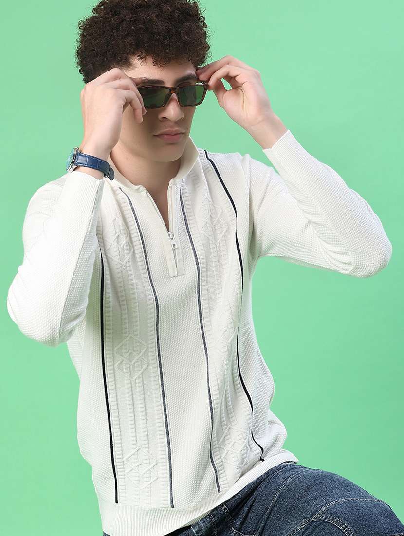 men self design long sleeve regular fit pullover 