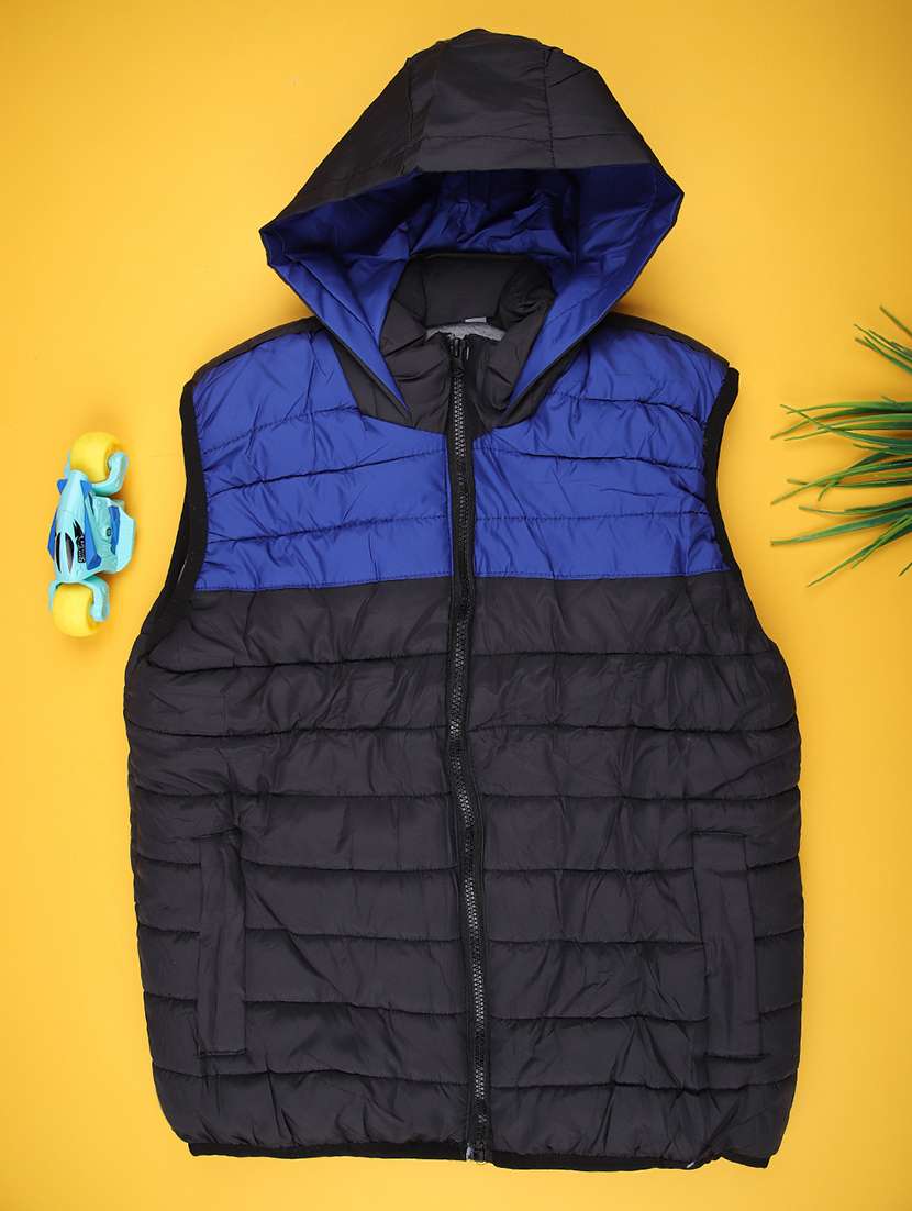 kids color blocked sleeveless hooded quilted jacket