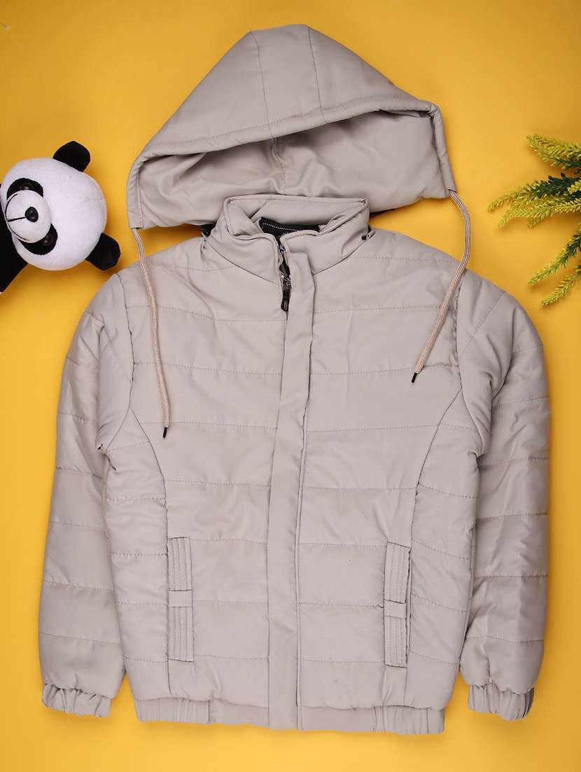 kids solid long sleeve hooded quilted jacket