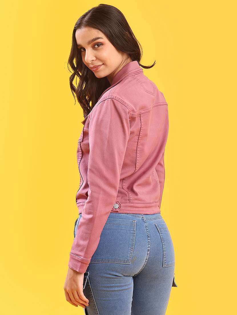 women solid collared long sleeve denim jacket - 22170981 -  Standard Image - 3