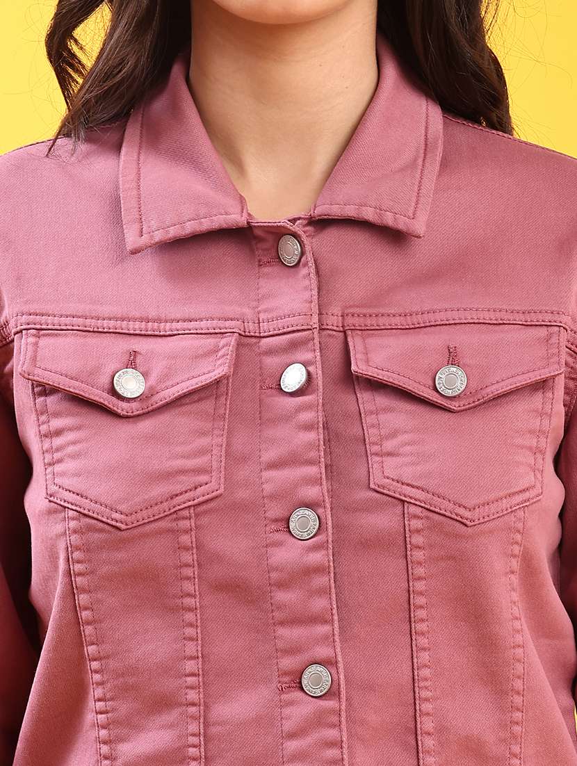 women solid collared long sleeve denim jacket - 22170981 -  Standard Image - 5
