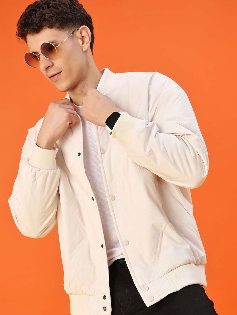 men solid long sleeve bomber jacket