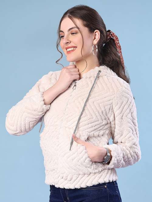 women solid long sleeve hooded sweatshirt - 22171042 -  Standard Image - 0