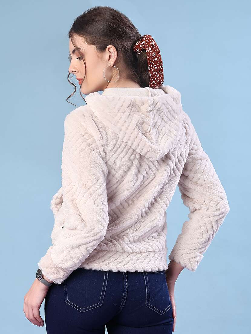 women solid long sleeve hooded sweatshirt - 22171042 -  Standard Image - 3